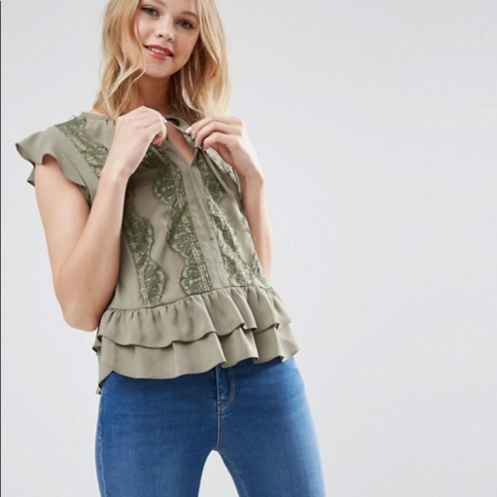 ASOS Blouse with Ruffle Hem & Lace